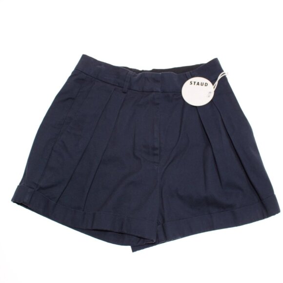 NWT Staud Luisa Navy Blue Pleated Shorts, Size 4 - Picture 4 of 7